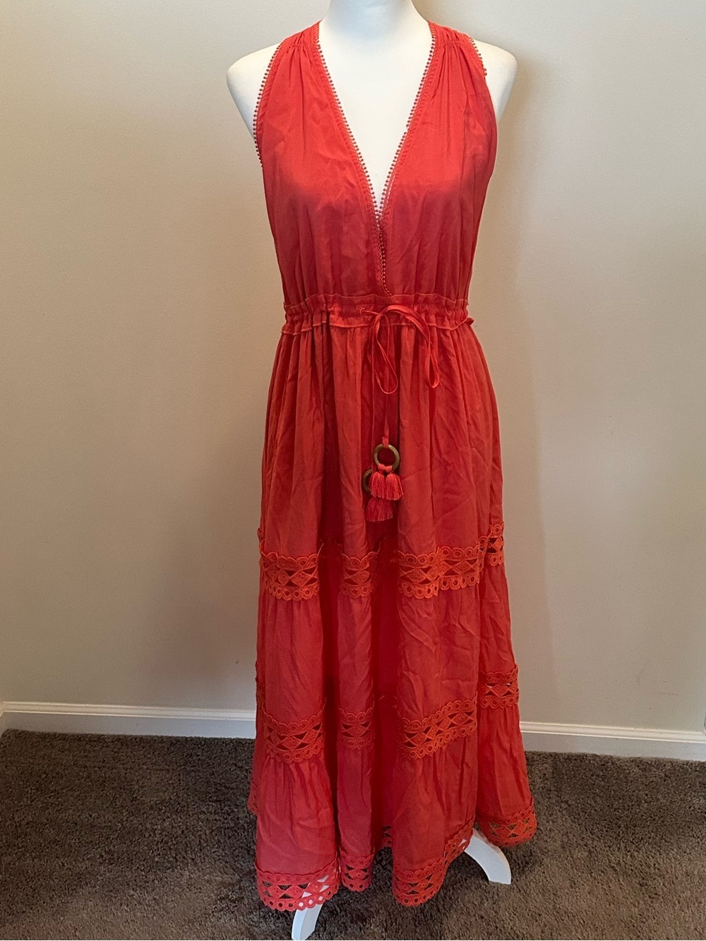 Elan Women’s Halter Eyelet Maxi Dress